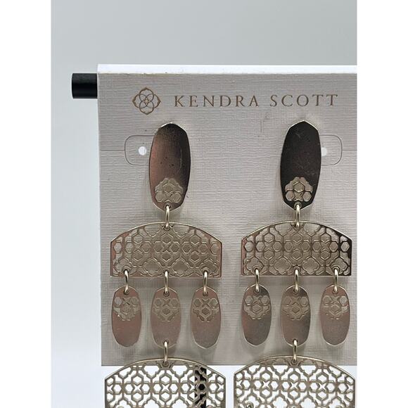 Kendra Scott Emmet Matte Gold‎ Plated Filigree Dangle Earrings New - Picture 4 of 16
